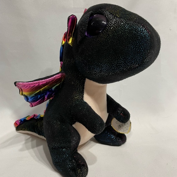 Big 8” Ty Beanie Boo Anora The Black Sparkle Rainbow Dragon Plush Good Condition - Picture 6 of 9